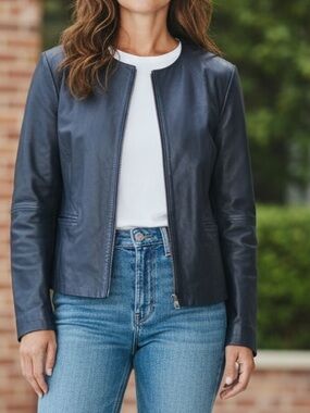 Lucky Brand Women's Moto Jacket Lamb Leather in Slate Gray Size M